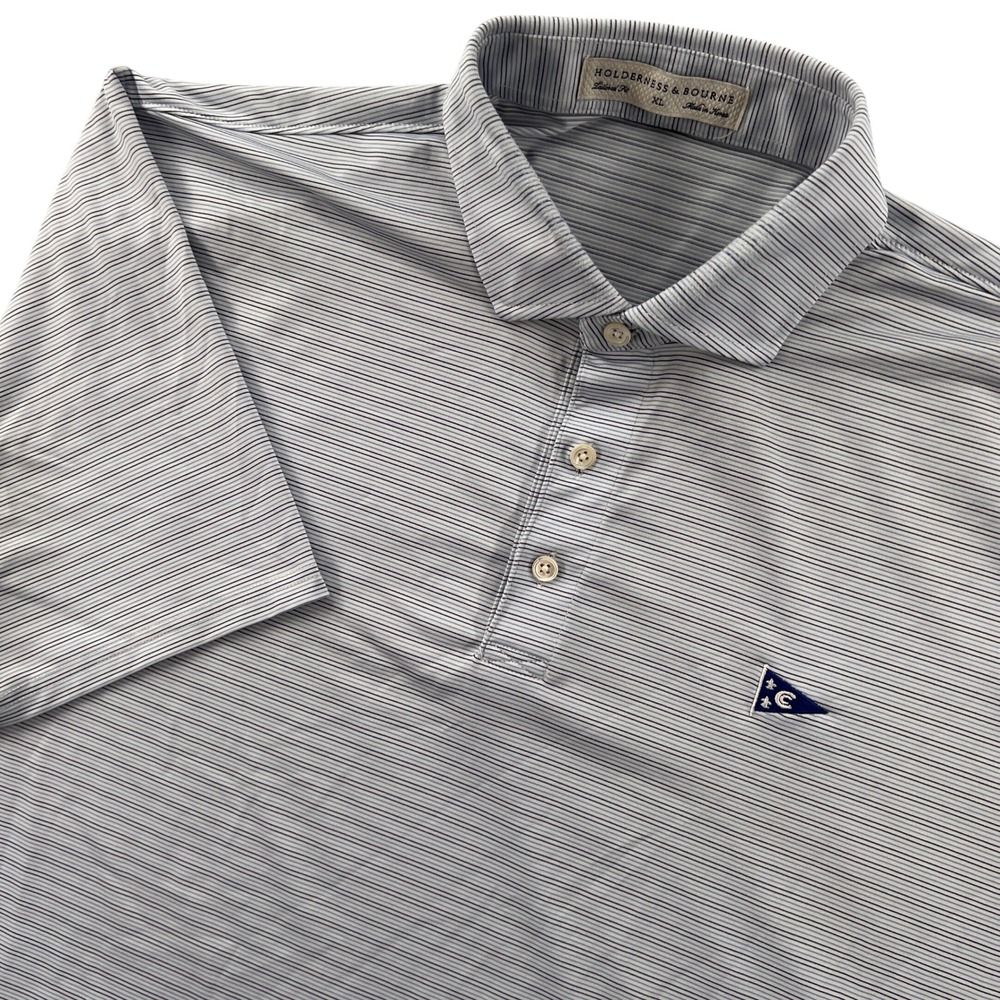 Holderness & Bourne Mens XL Tailored Fit Performance Golf Polo Blue Micro Stripe